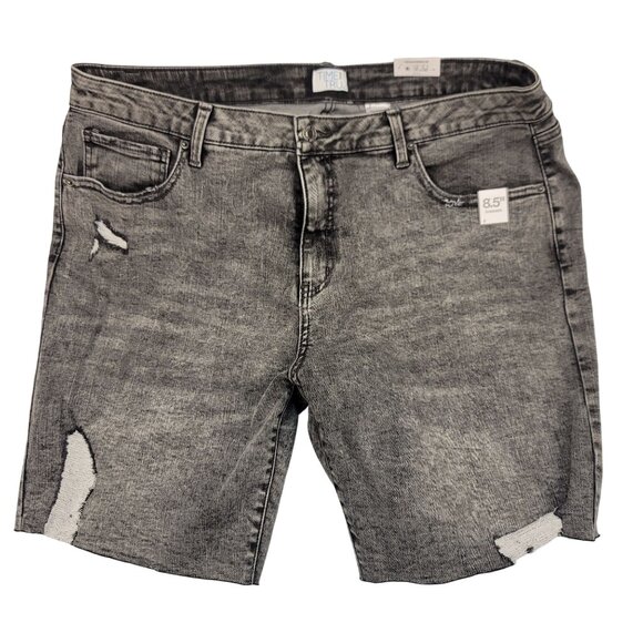 Time And Tru Womens Distressed Boyfriend Shorts Size 18 Black Denim 8.5" Inseam - Picture 1 of 5